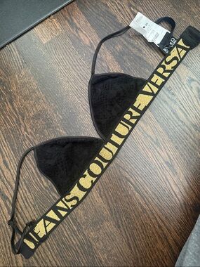 Versace Jeans Couture Black and Gold Elastic Logo Band Bra